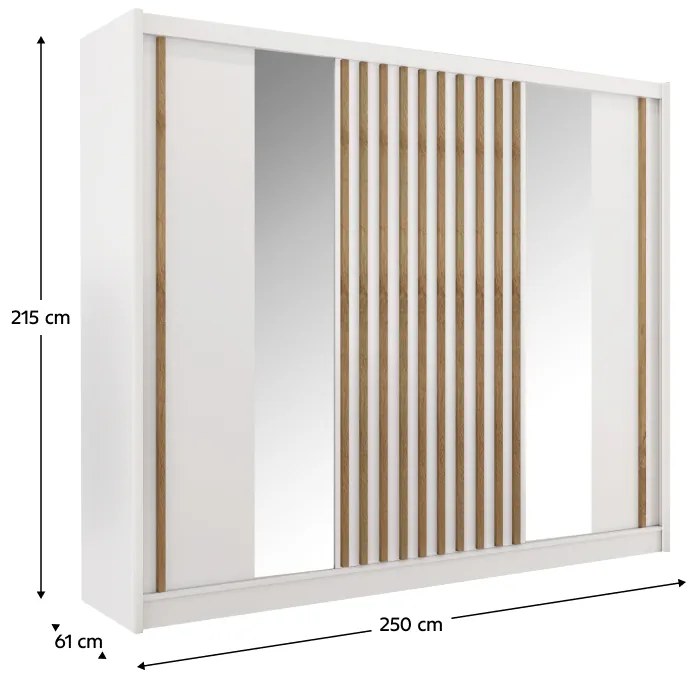 Dulap cu usi glisante, alb   stejar craft, 250x215 cm, LADDER