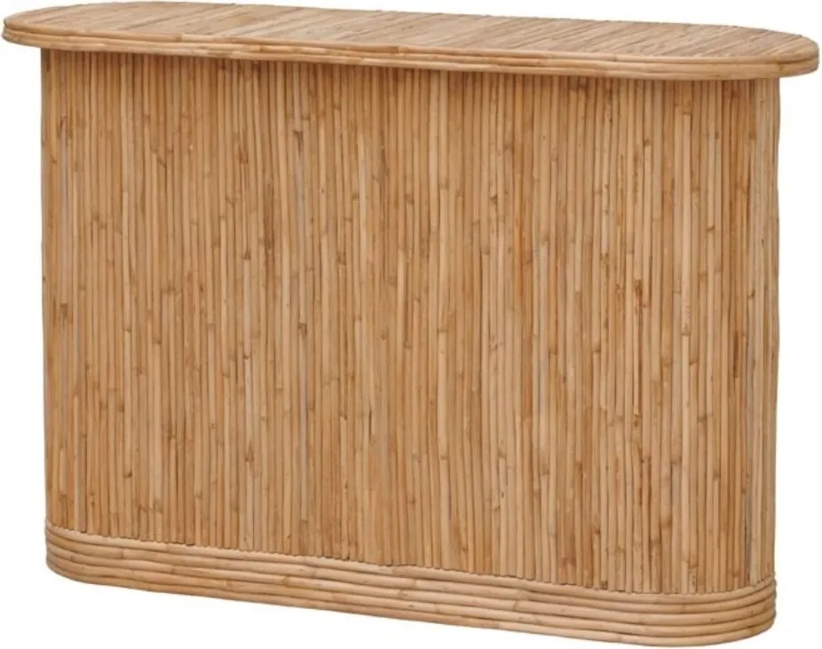 Consolă hol din ratan, natur, cu blat oval și corp din tije verticale, 80 x 120 x 40 cm, „Barbade”