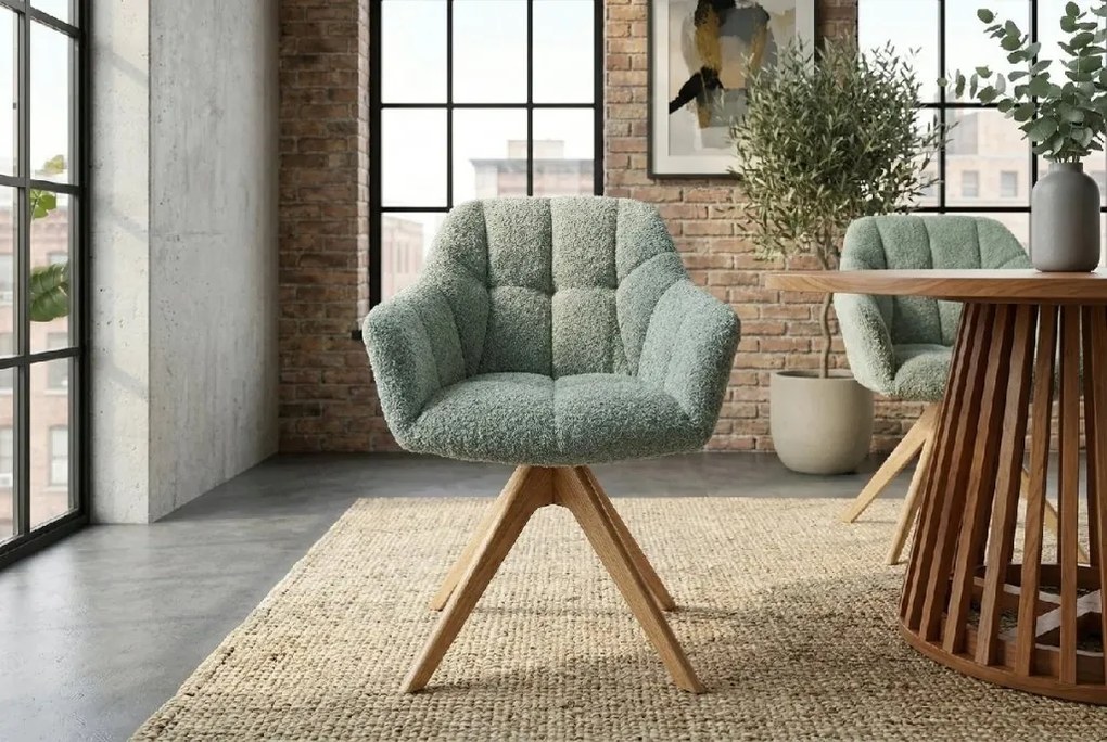 Scaun pivotant PAPILLON tesatura boucle verde salvie/ stejar