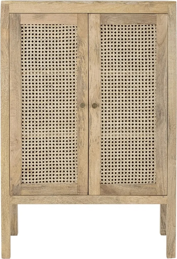 Dulap din lemn de mango natural, cu uși din rattan împletit și mânere aurii, „Paulo", 75 x 30 x 105 cm