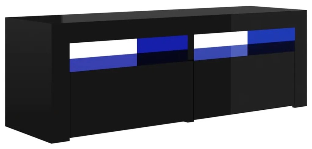 804362 vidaXL Comodă TV cu lumini LED, negru extralucios, 120x35x40 cm