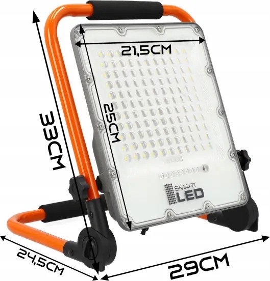 Proiector LED reîncărcabil cu stativ LED/100W/3,2V 5000K 5000 mAh IP65 portocaliu