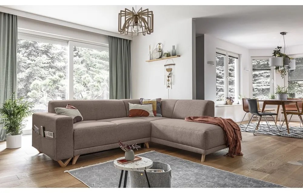 Colțar maro extensibil/cu spațiu de depozitare (cu colț pe partea dreaptă/în formă de ”L”) Classy Sophie – Miuform