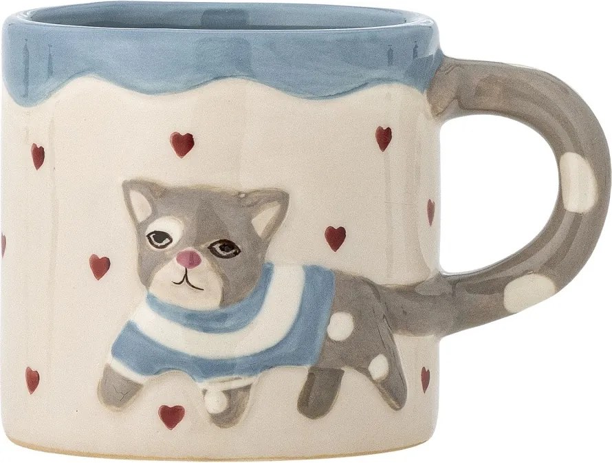 Set 3 piese din ceramică artizanală, multicolor, pictate manual cu pisică și inimi, pentru copii, „Mille"