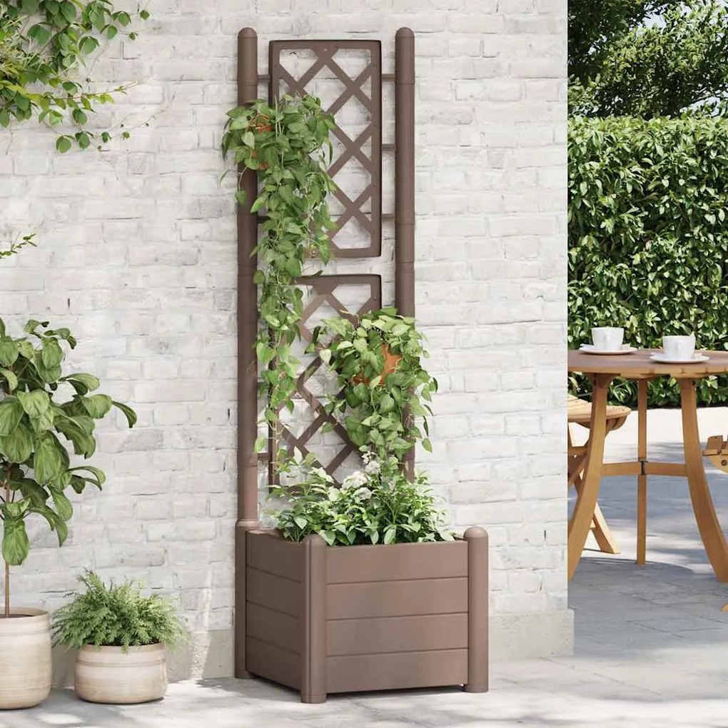 Jardiniera de gradina cu spalier, cafeniu, 43x43x142 cm, PP 1, Mocca, 43 x 43 x 142 cm