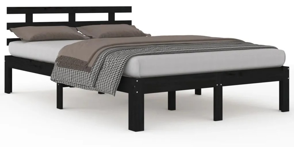 814738 vidaXL Cadru de pat, negru, 140x190 cm, lemn masiv de pin