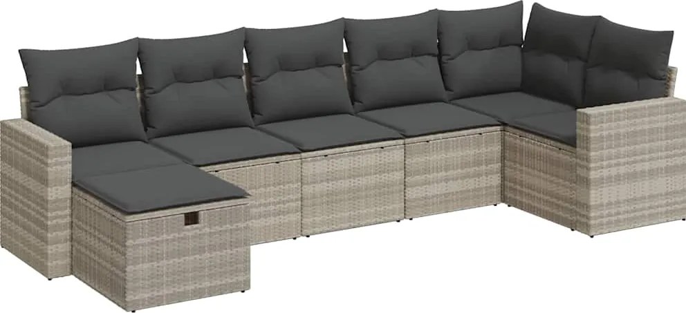 vidaXL Set canapele de grădină cu perne, 7piese gri deschis poliratan