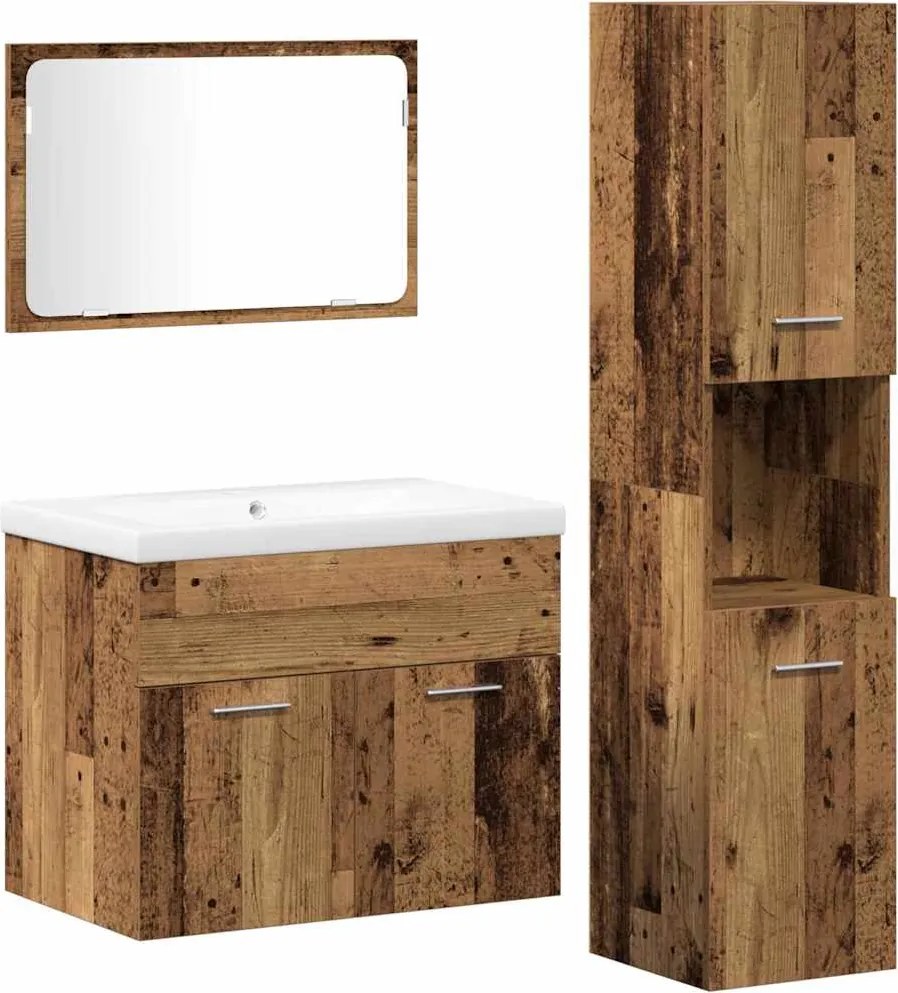 vidaXL Set de mobilier pentru baie cu raft 4 pcs Maro Lemn compozit