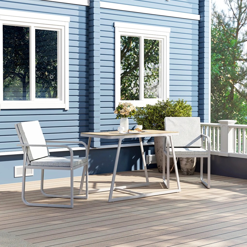 Outsunny Salon de jardin exterior 2 persoane, masă de grădină exterioară cu 2 scaune, 4 perne cadru din oțel gri | Aosom Romania