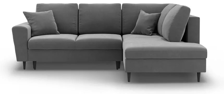 Colțar gri deschis extensibil, cu spațiu de depozitare cu tapițerie din catifea (cu colț pe partea dreaptă-în formă de ”L”) Kyoto – Cosmopolitan Design