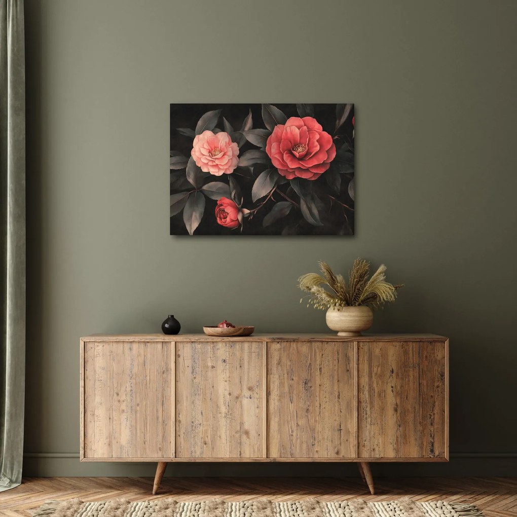 Tablou - Flori roșii pe fundal întunecat (70x50 cm)