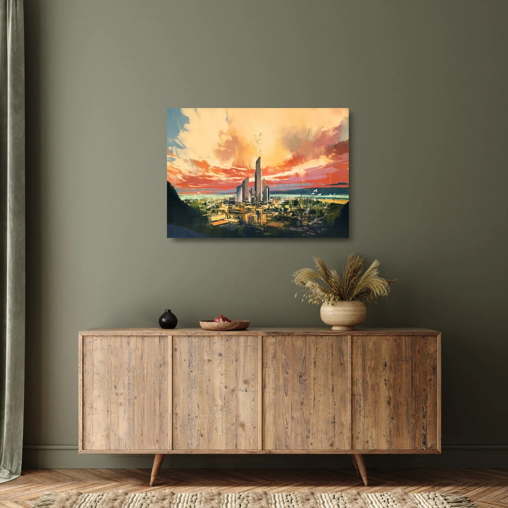 Tablou pe sticlă - Orașul pictat (70x50 cm)