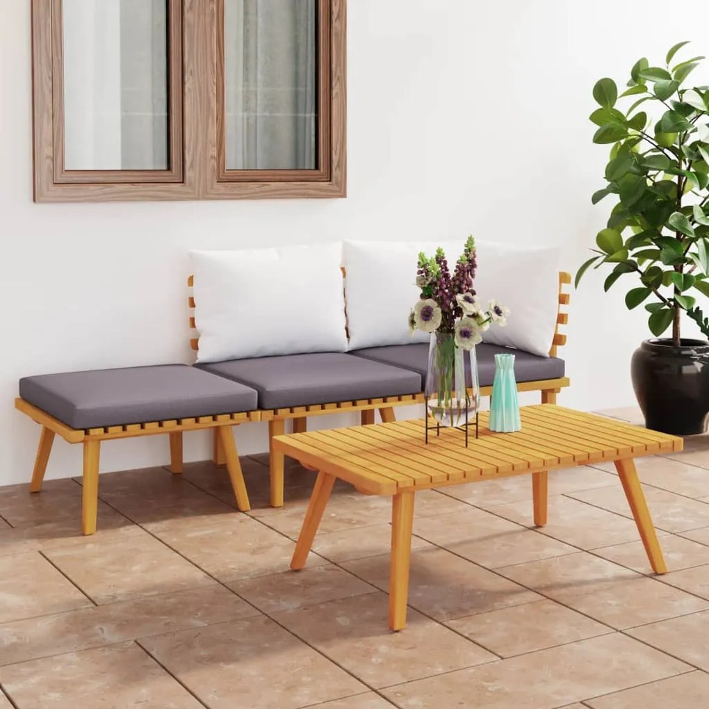 3087001 vidaXL Set mobilier de grădină cu perne, 4 piese, lemn masiv de acacia