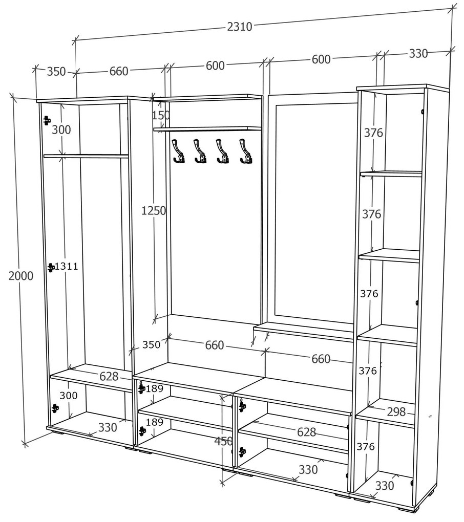 Set haaus V2, Antracit/Alb, L 230 cm