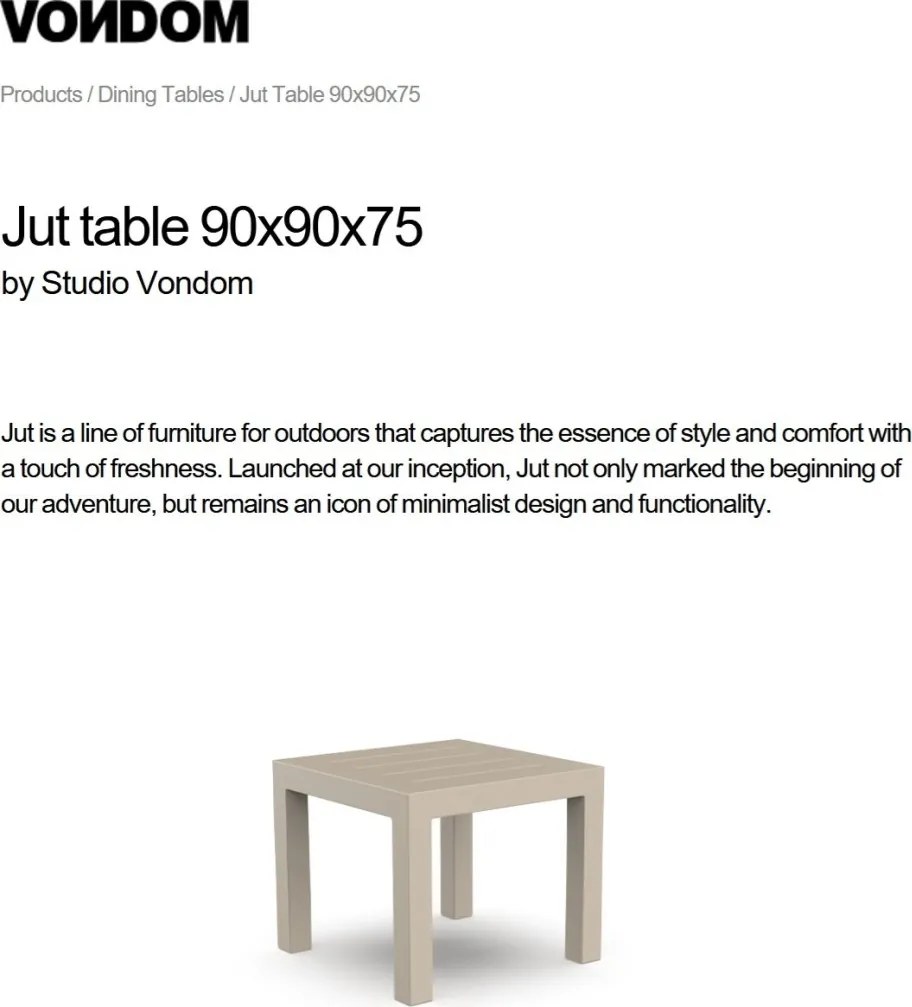 Masa de exterior / interior design modern premium JUT TABLE 90x90cm 44410 Vondom