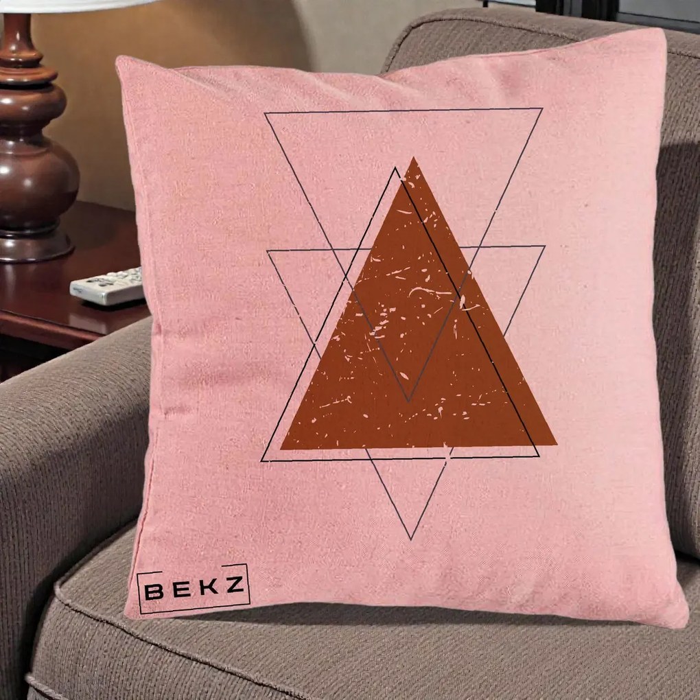 Perna Decorativa Geometric Triunghiuri Sacred, 40x40 cm, Roz, Husa Detasabila, Perna Inclusa, BEKZ®