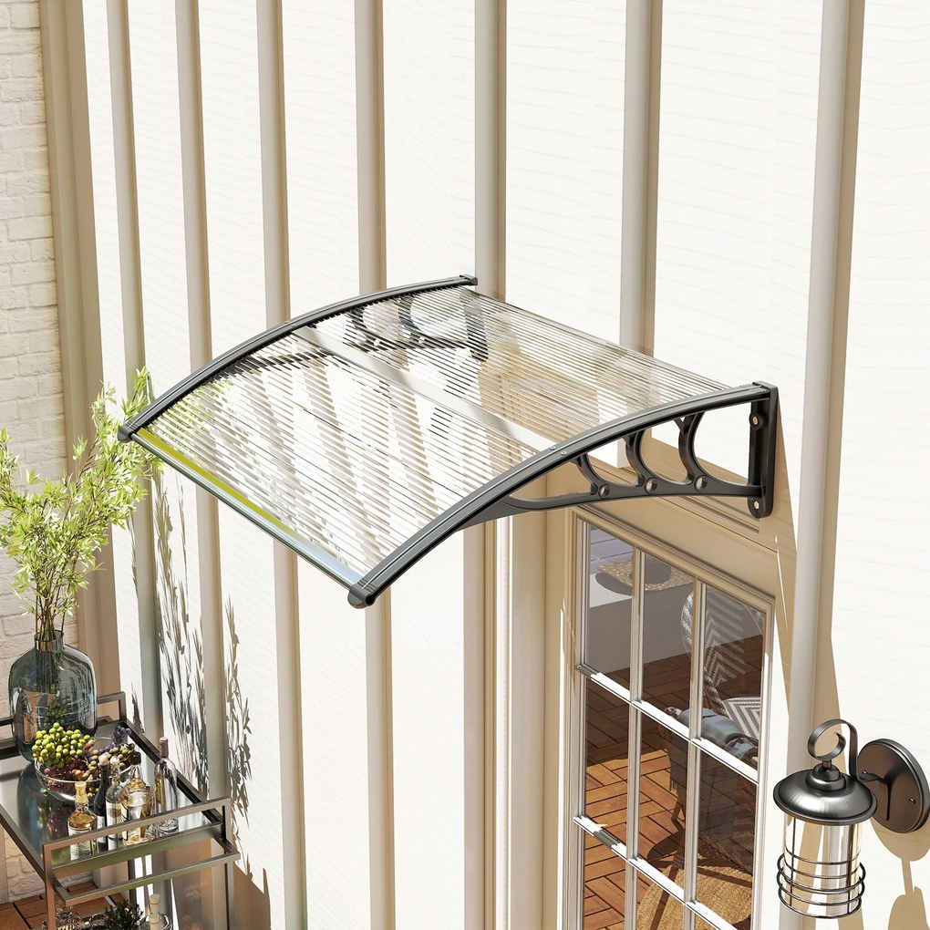 Outsunny Copertină de Exterior pentru Uși și Ferestre 75x100 cm, Protecție Solară și împotriva Ploii, cu Suport din Aluminiu, Transparentă | Aosom Romania