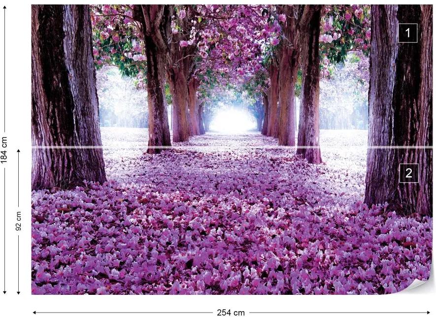 Fototapet GLIX - Flowers Trees Path Purple + adeziv GRATUIT Tapet nețesute - 254x184 cm