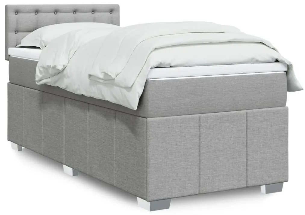 vidaXL Pat box spring cu saltea, gri deschis, 90x190 cm, textil