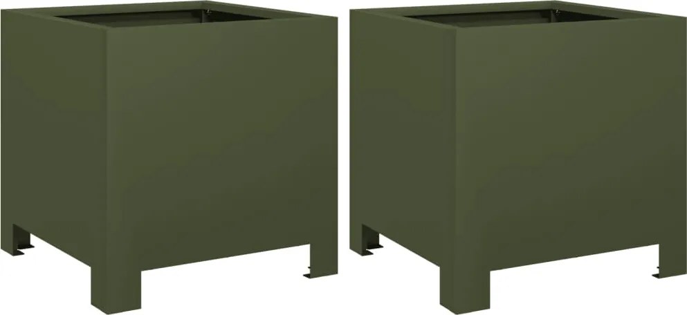 vidaXL Jardiniere grădină, 2 buc., verde măsliniu, 30x30x30 cm, oțel