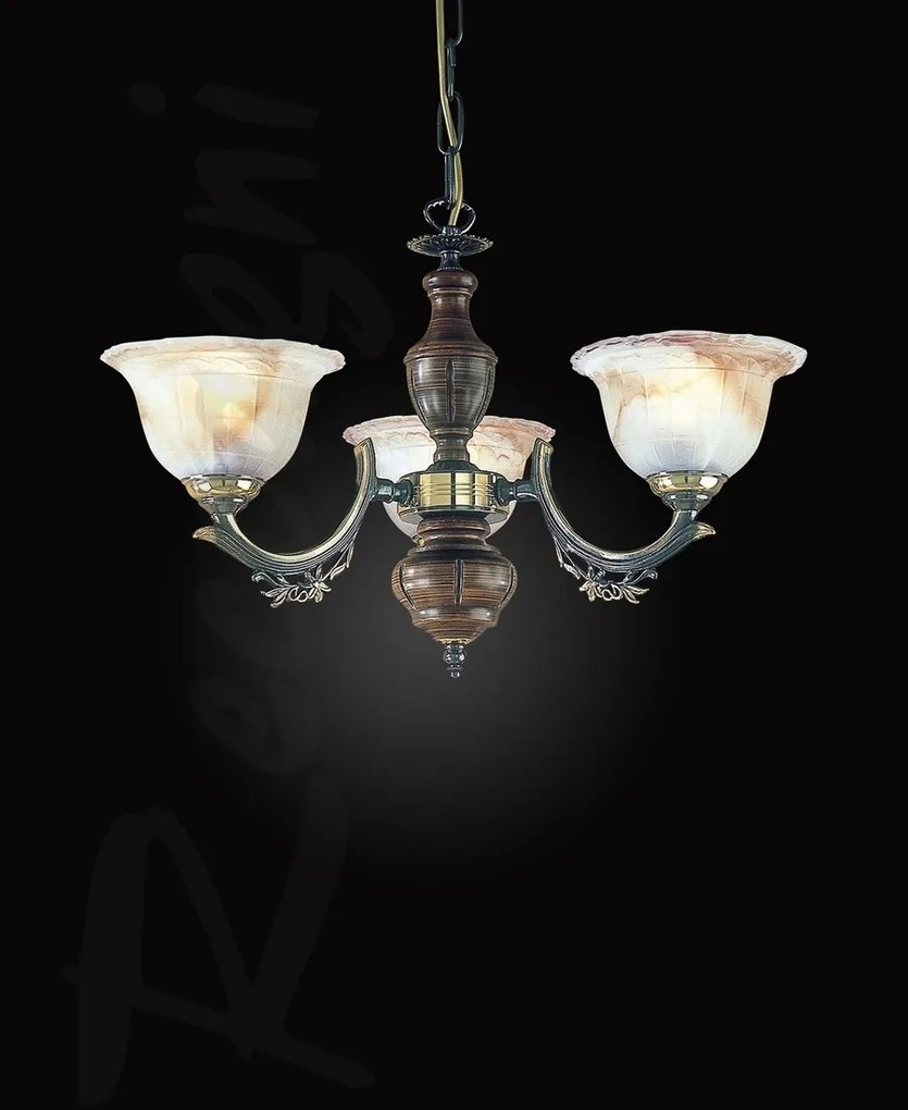 Candelabru rustic cu 3 brate design italian din alama cu lemn 2801