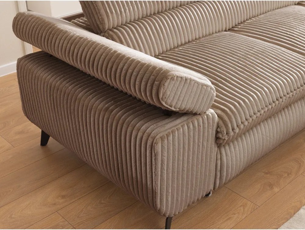 Colțar maro cu tapițerie din catifea reiată (cu colț pe partea dreaptă/în formă de ”L”) Marbeya – Ropez