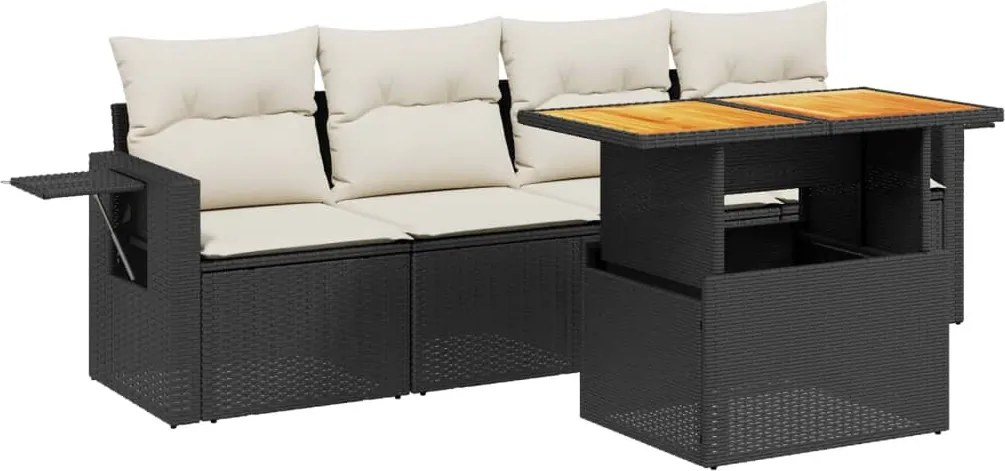 vidaXL Set mobilier de grădină cu perne, 5 piese, negru, poliratan