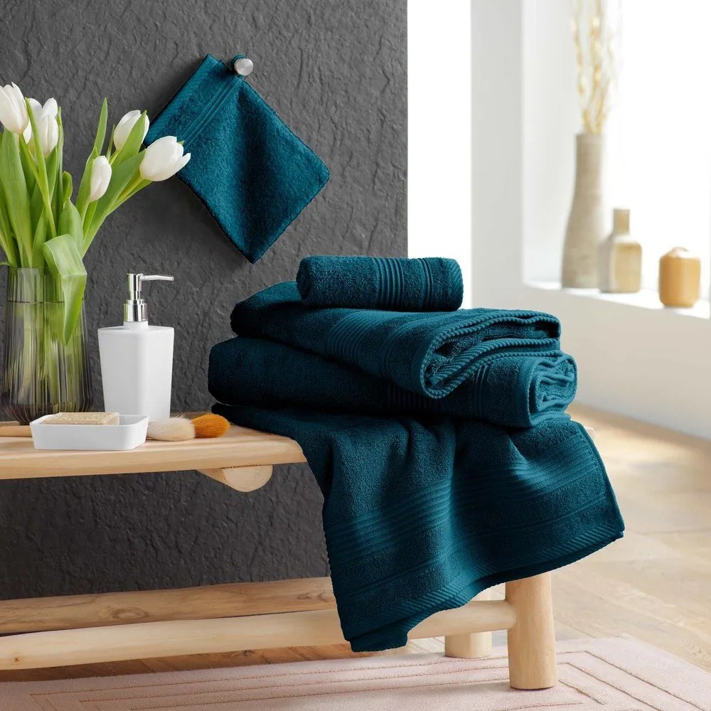 Prosop albastru închis din bumbac din frotir 30x50 cm Tendresse – douceur d'intérieur