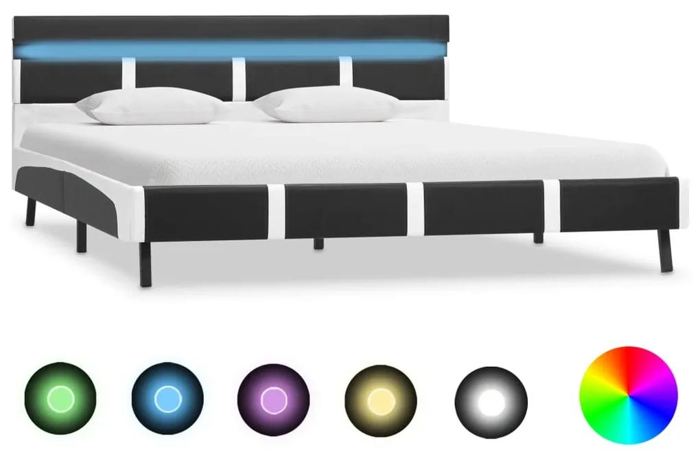 280310 vidaXL Cadru de pat cu LED, gri, 160 x 200 cm, piele ecologică