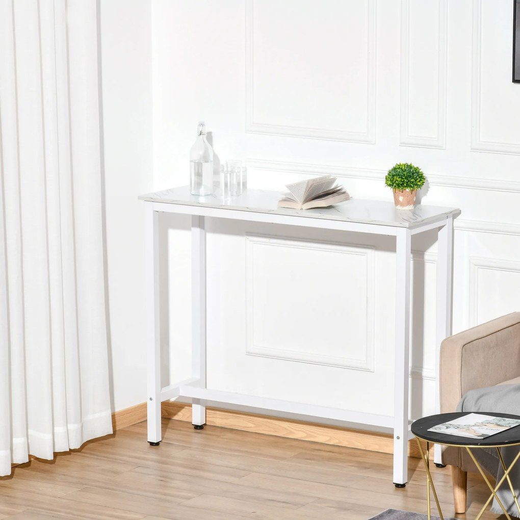 HOMCOM Masă de Bar Masă Înaltă cu Blat din Melamină Efect de Marmură și Picioare din Oțel Stil Modern pentru Bucătărie Cafenea Sufragerie 120x40x100 cm Alb | Aosom Romania