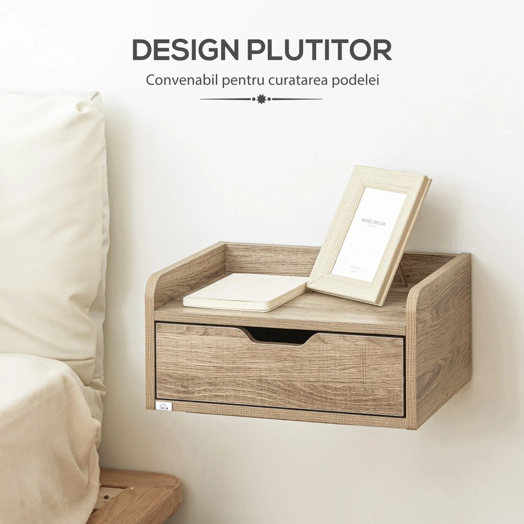 HOMCOM Set 2 Noptiere Suspendate cu Sertar de Depozitare, 40x30x19.5cm, Design Modern Natur pentru Dormitor | Aosom Romania