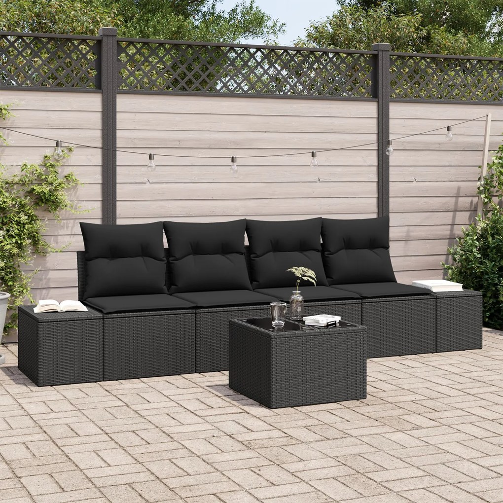 vidaXL Set de canapele pentru grădină 5 pcs Negru 55 x 55 x 37 cm