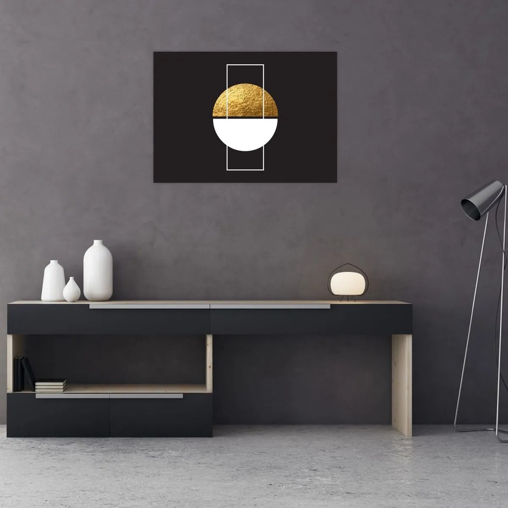 Tablou pe sticlă - Abstracție de aur și negru N⁰1 (70x50 cm)