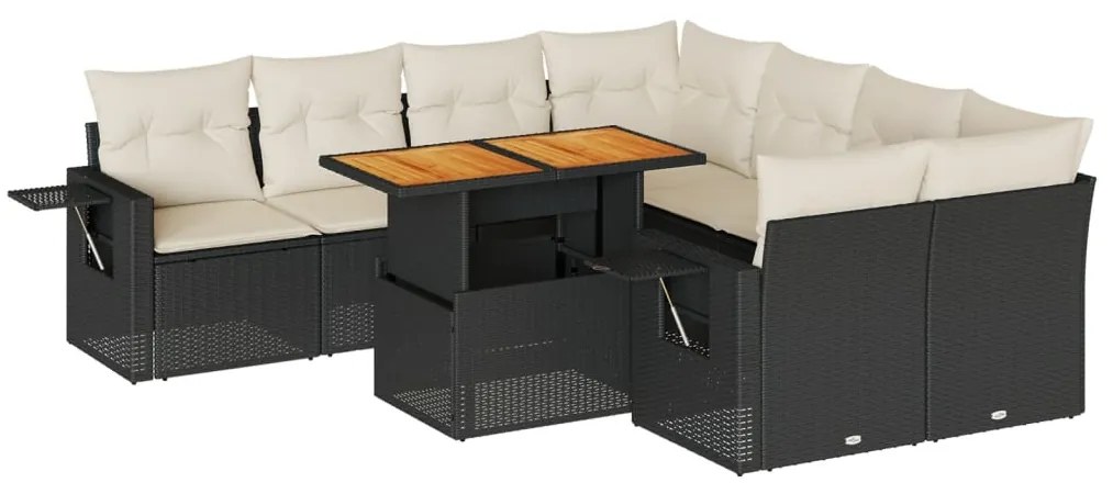 3327129 vidaXL Set mobilier de grădină cu perne, 9 piese, negru, poliratan