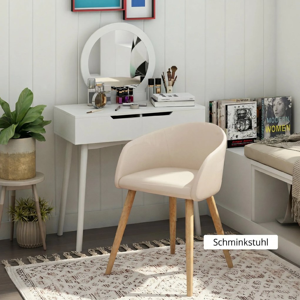 HOMCOM Set de 2 Scaune de Dining Stil Scandinav, Tapițate cu Material Textil, 55x56x74 cm, Bej | Aosom Romania