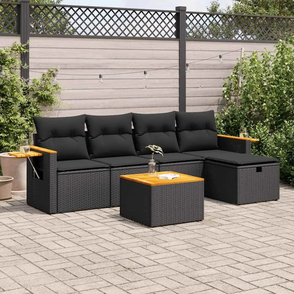 3325961 vidaXL Set mobilier de grădină cu perne, 6 piese, negru, poliratan