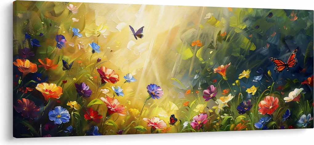Tablou - Pajiște cu flori de primăvară, pictură (120x50 cm)