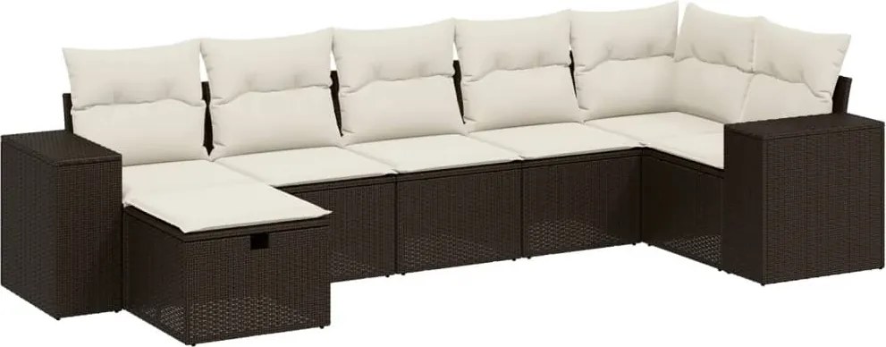 vidaXL Set canapele de grădină cu perne, 7 piese, maro, poliratan