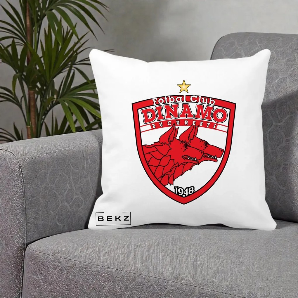 Perna Personalizata FC Dinamo Bucuresti 1948 Fotbal, 40x40 cm, Alba Mata, Husa Detasabila, Perna Inclusa, BEKZ®