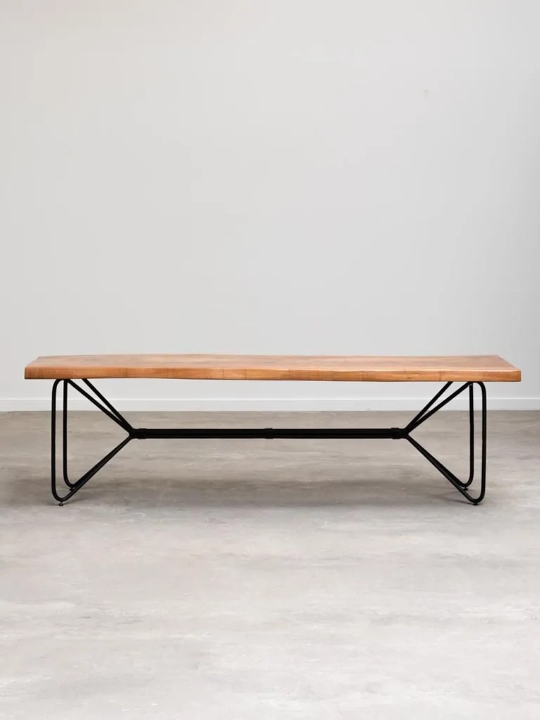 Banchetă bucătărie din lemn de acacia natur și metal negru, 47,5 x 166,5 x 44 cm, „Frequency”