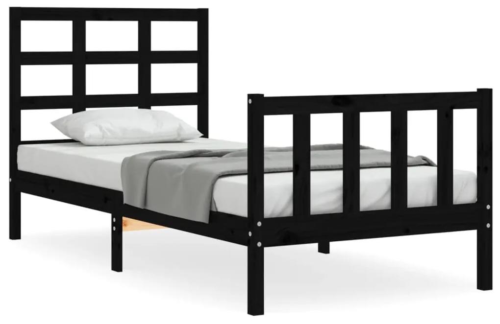 3192070 vidaXL Cadru de pat cu tăblie, negru, 90x190 cm, lemn masiv