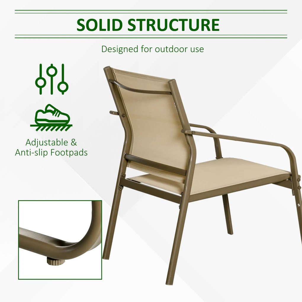 Outsunny Set Mobilier de Gradina Confortabil, 2 Scaune, 1 Canapea, 1 Masuta, Cadru Metalic, Textilen Rezistent, Kaki, Design Modern | Aosom Romania