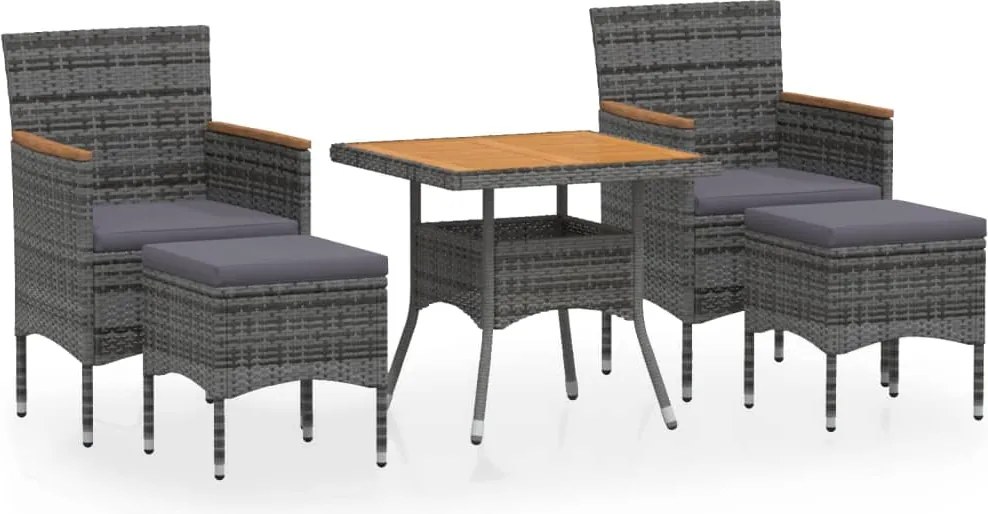 vidaXL Set mobilier grădină, 5 piese, gri, poliratan și lemn acacia