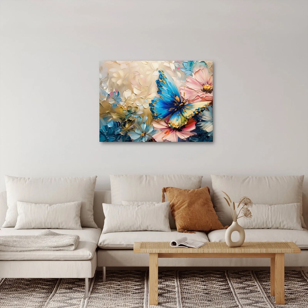Tablou - Pictura de flori și fluturi (70x50 cm)