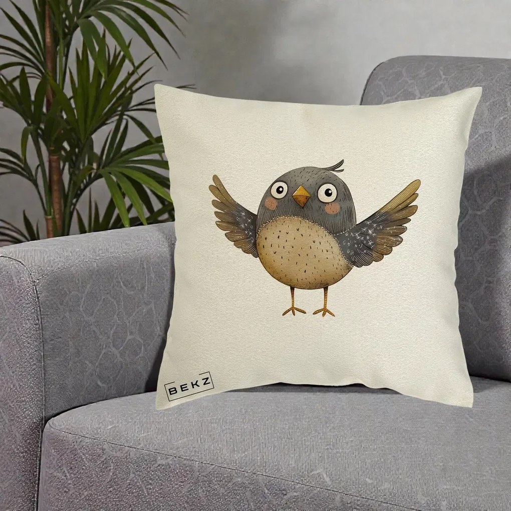 Perna Decorativa Pasare cu Aripi Intinse, 40x40 cm, Ecru, Husa Detasabila, Perna Inclusa, BEKZ®