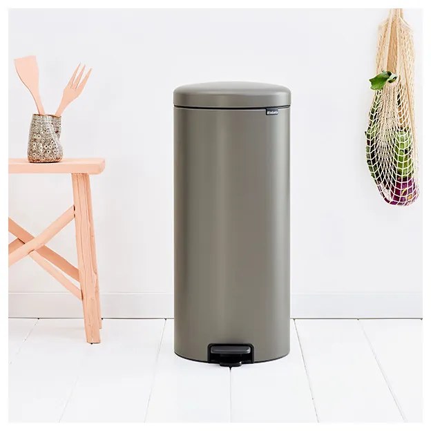 Cos cu pedala Brabantia NewIcon 649057, 30 L, Inchidere usoara, Baza antiderapanta, Gri