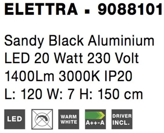 Lustra LED suspendata design liniar ELETTRA negru, L-120cm