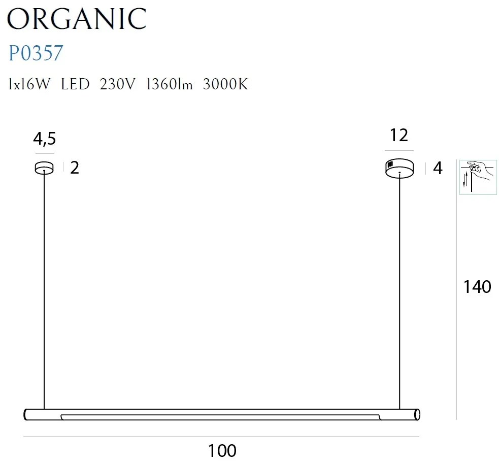 Lustra LED dimabila liniara, suspendata Organic 100cm, alb