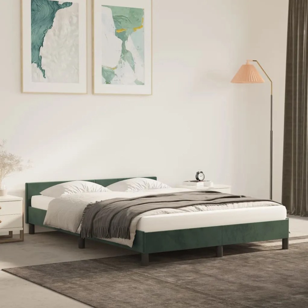 347570 vidaXL Cadru de pat cu tăblie, verde închis, 140x190 cm, catifea