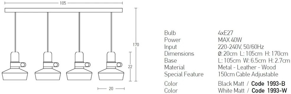 Lustra cu 4 pendule design modern Merden negru mat